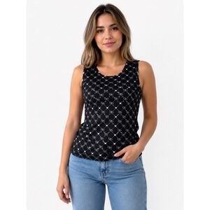 Spoiled Angel Womens Black Heart Print Velvet Tank Top Sleeveless Shirt Large